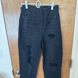 AE Black Distressed Relaxed Denim Mom Jeans